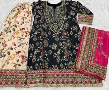 Black chinon readymade printed suit with diamond work 4