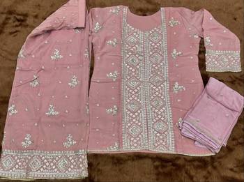Peach chinon readymade suit with embroidery & sequence work 4
