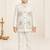 Boys off white cotton blend botanical embroidered sherwani & trouser set with waistcoat
