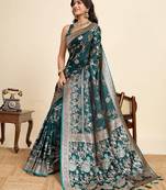 green embroidery with zari work sartin saree with blouse