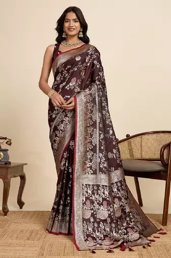 maroon embroidery with zari work sartin saree with blouse