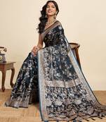 teal blue embroidery with zari work sartin saree with blouse