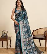 blue embroidery with zari work sartin saree with blouse