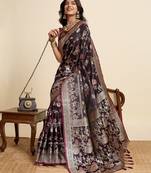 wine embroidery with zari work sartin saree with blouse