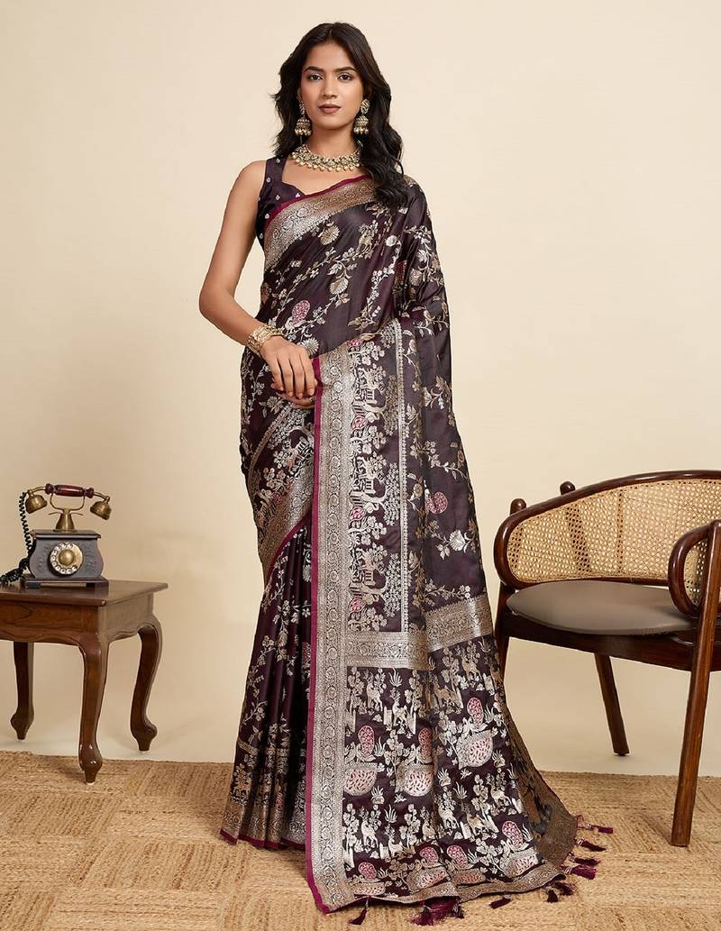 wine embroidery with zari work sartin saree with blouse