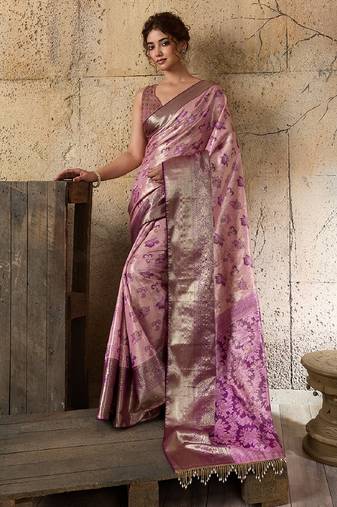 lavander zari work silk blend kanjivaram saree with blouse