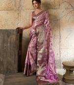 lavander zari work silk blend kanjivaram saree with blouse