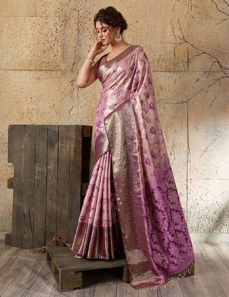 lavander zari work silk blend kanjivaram saree with blouse