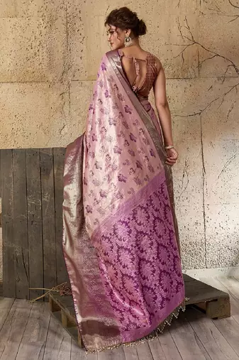 lavander zari work silk blend kanjivaram saree with blouse