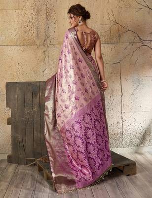 chikoo zari work silk blend kanjivaram saree with blouse 1