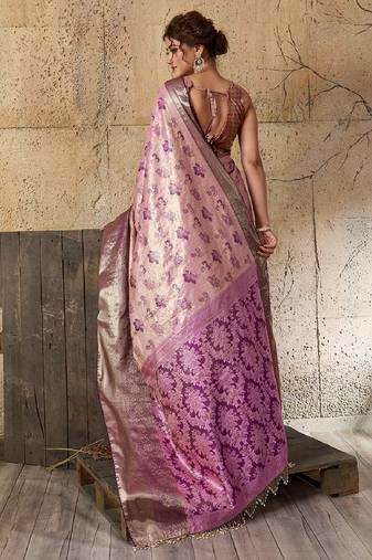 chikoo zari work silk blend kanjivaram saree with blouse