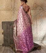 chikoo zari work silk blend kanjivaram saree with blouse