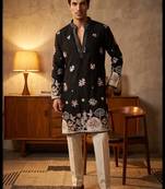 Black embroidered kurta pajama with sequence work in pure lachaka fabric