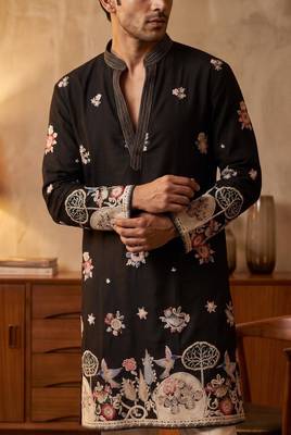Black embroidered kurta pajama with sequence work in pure lachaka fabric 2