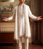 Cream embroidered kurta pajama in pure lachaka fabric