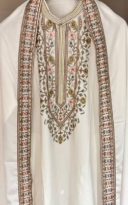 Cream embroidered kurta pajama in pure lachaka fabric 3