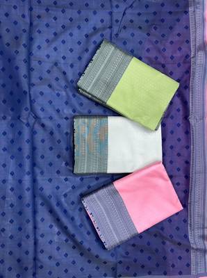 Pink blue silk blend jacuard work festival saree with unstitched blouse piece 7