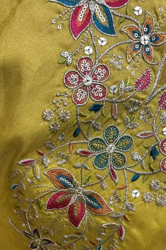 Yellow embroidered kurta pajama with sequence work in pure shimmer fabric