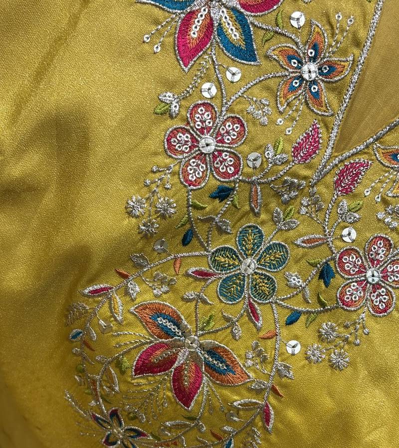 Yellow embroidered kurta pajama with sequence work in pure shimmer fabric