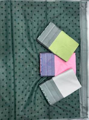 Pista green silk blend jacuard work festival saree with unstitched blouse piece 6