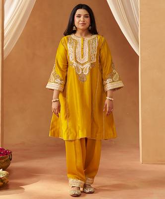 Mustard yellow chauga kurta with salwar 1