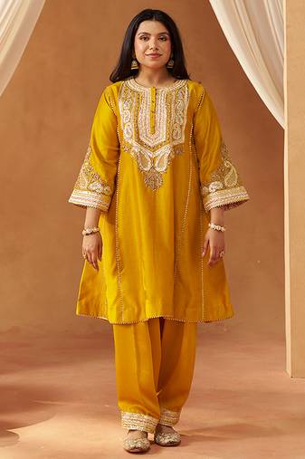 Mustard yellow chauga kurta with salwar