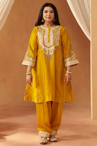 Mustard yellow chauga kurta with salwar