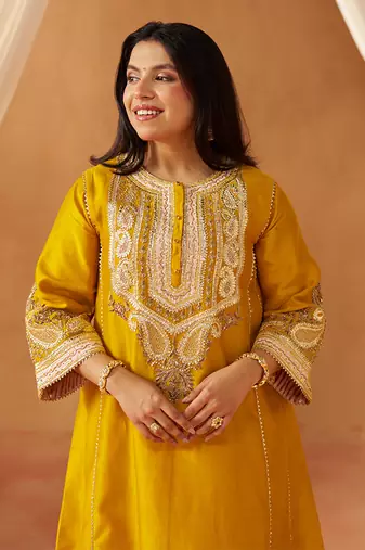 Mustard yellow chauga kurta with salwar