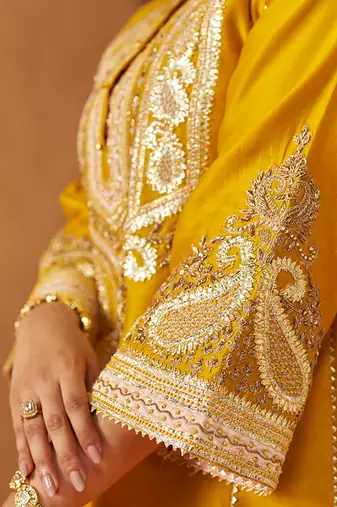 Mustard yellow chauga kurta with salwar