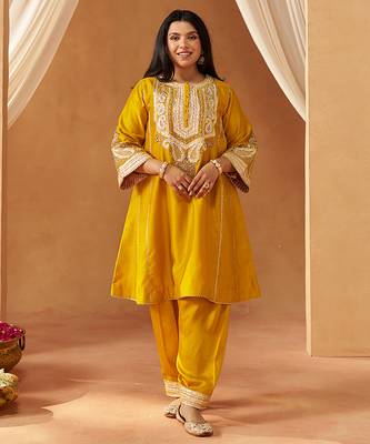 Mustard yellow chauga kurta with salwar 5