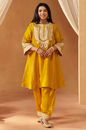 Mustard yellow chauga kurta with salwar