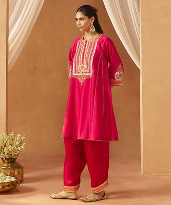 Hot pink chauga kurta with salwar 1