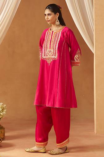 Hot pink chauga kurta with salwar