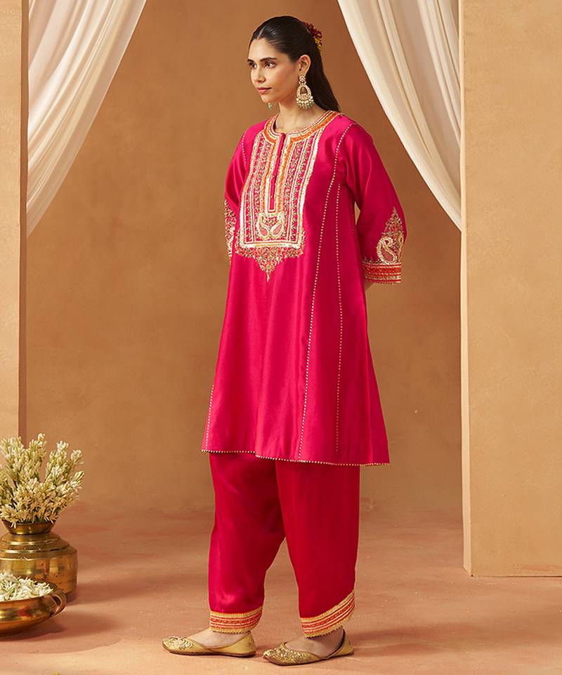 Hot pink chauga kurta with salwar