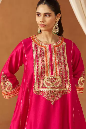 Hot pink chauga kurta with salwar