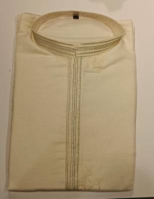 Cream embroidered kurta pajama in pure linen fabric 3