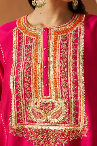 Hot pink chauga kurta with salwar