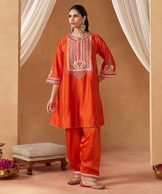 Burnt orange chauga kurta with salwar 1