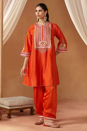 Burnt orange chauga kurta with salwar