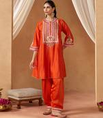 Burnt orange chauga kurta with salwar
