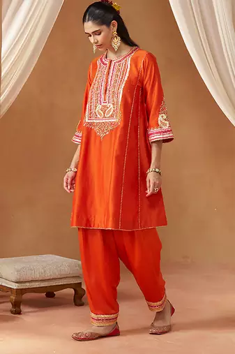 Burnt orange chauga kurta with salwar
