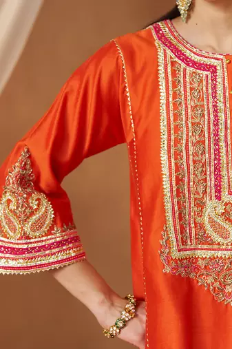 Burnt orange chauga kurta with salwar