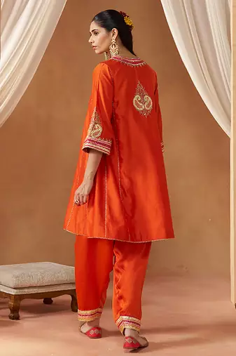 Burnt orange chauga kurta with salwar