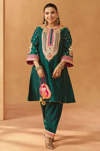 Emerald green chauga kurta with salwar