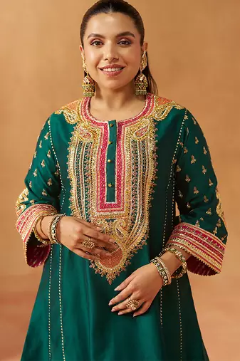 Emerald green chauga kurta with salwar