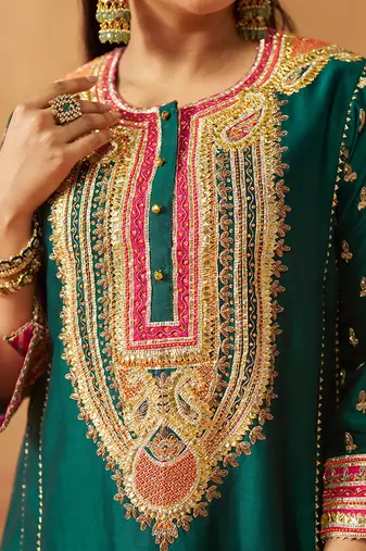 Emerald green chauga kurta with salwar
