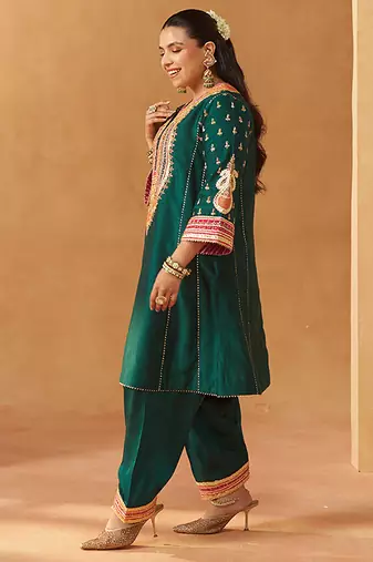 Emerald green chauga kurta with salwar