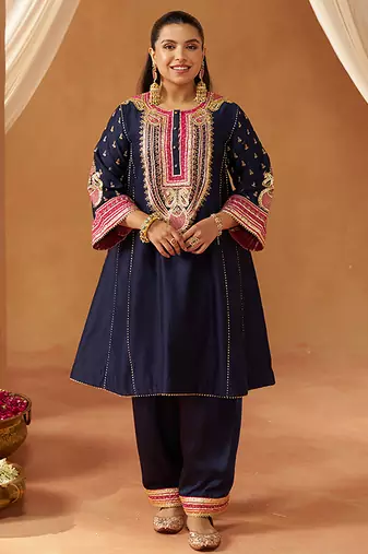 Deep blue chauga kurta with salwar