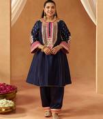 Deep blue chauga kurta with salwar