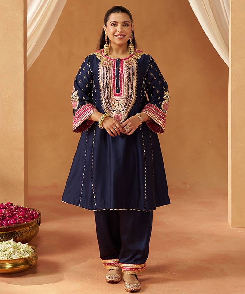 Deep blue chauga kurta with salwar